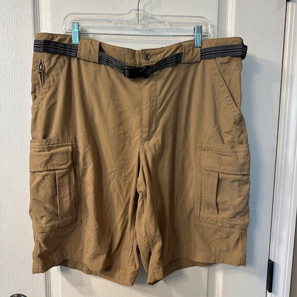 Duluth Trading Co | Men's 2XL Dry On the Fly Nylon 11" Tan Cargo Shorts Belt UPF - Picture 1 of 7